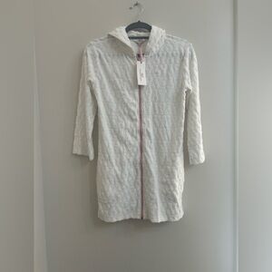 Vineyard Vines Girl’s Full Zip Terry Coverup in Lobster Jacquard White Size L